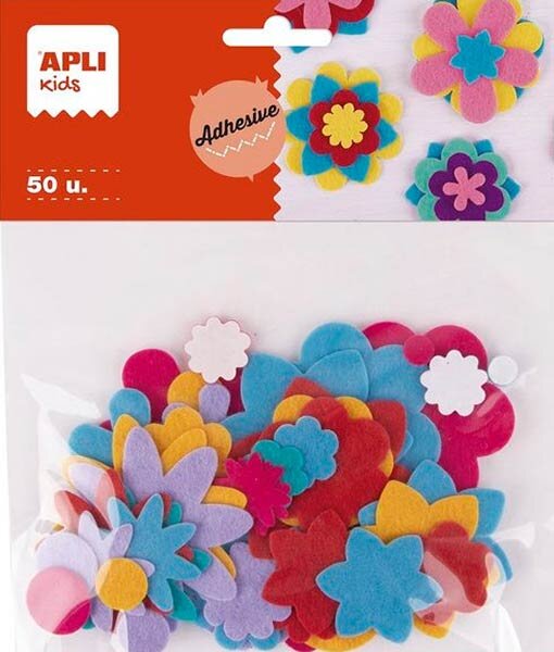 Fieltro adhesivo flores colores surtidos 50u bolsa - Distribuciones  Cimadevilla