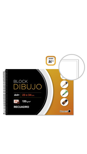 BLOCK DIBUJO A4+ 135GR RECUADRO C/ ESPIRAL-PACK 5U (GOLDEN)