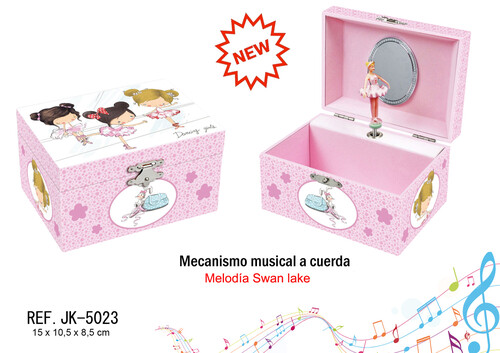 JOYERO MUSICAL 15X10,5X8,5CM 3 BAILARINAS FONDO ROSA