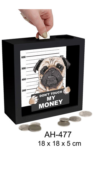 HUCHA DO NOT TOUCH MY MONEY DOG MARCO MADERA 18X18X5CM
