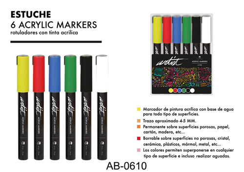 ROTU ACRILICO 6 COLORES BASICOS BLISTER (TIPO POSCA)