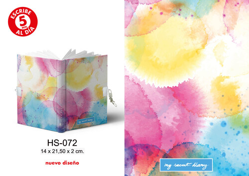 DIARIO A5 CON CANDADO 168H MANCHAS COLORES ACUARELAS