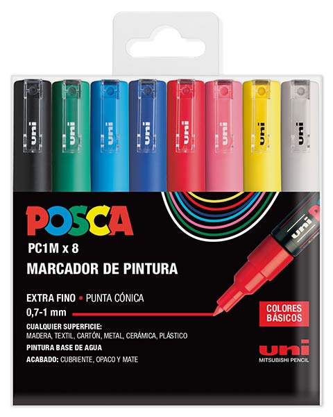 ESTUCHE ROTU POSCA PC3M 8 COLORES BASICOS 0.9 - 1.3MM