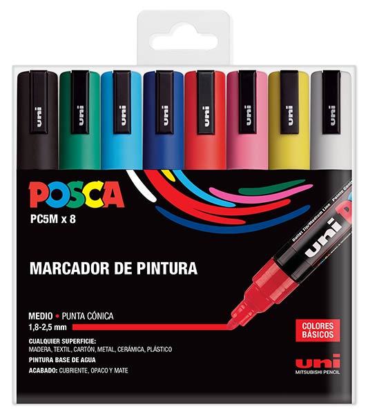 ESTUCHE ROTU POSCA PC5M 8 COLORES BASICOS 1.8 - 2.5MM