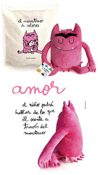 PELUCHE MONSTRUO DE COLORES ROSA (CON BOLSA TELA)