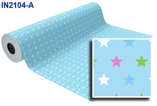 BOBINA 31 CM TODO AO ESTRELLAS COLORES FONDO AZUL CLARO