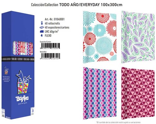 PAPEL REGALO TODO AO 1X3M SURTIDOS - CAJA 40 ROLLITOS