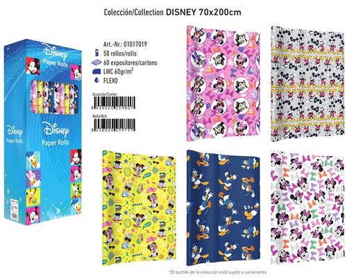 PAPEL REGALO INFANTIL DISNEY 0,7X2 - CAJA 50 ROLLITOS
