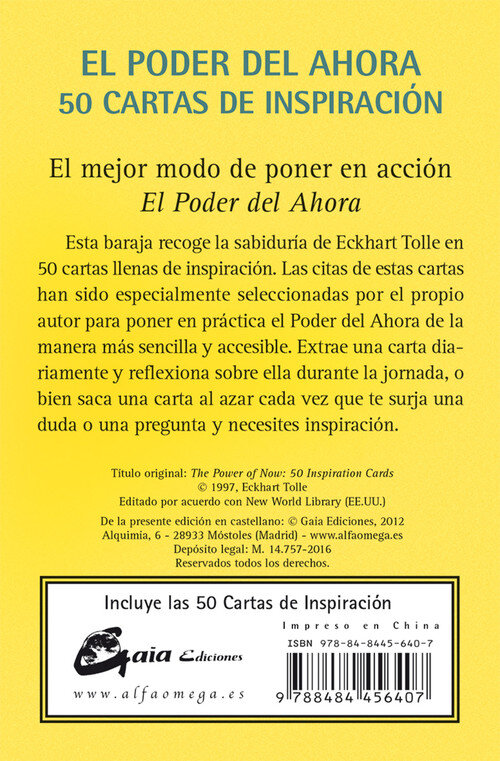 PODER DEL AHORA, EL. 50 CARTAS DE INSPIRACION