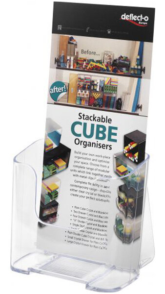 EXPOSITOR SOBREMESA 1/3 A4 VERTICAL CON CAJETIN