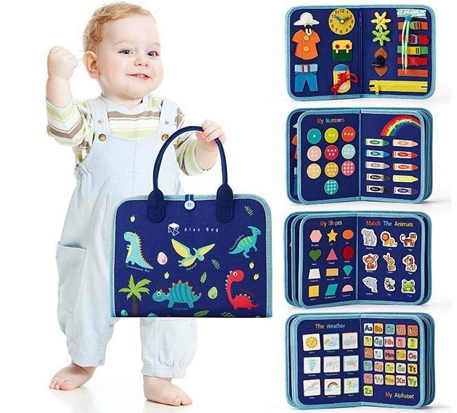 MALETIN TELA DINOSAURIOS CON ACTIVIDADES APRENDIZAJE BEBE