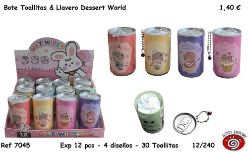 LLAVERO BOTE 30 TOALLITAS DESSERT WORLD - EXP. 12U