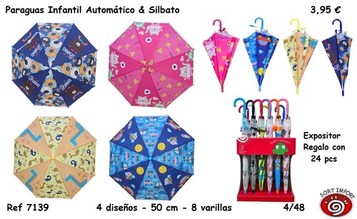 PARAGUAS INFANTIL 50CM AUTOMATICO C/SILBATO 4 DISE�OS