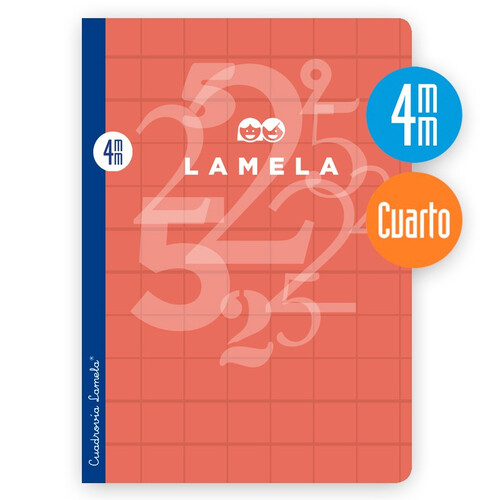LIBRETA LAMELA CUARTO 4MM 50H CARTON PLAST. ROJO PACK 10