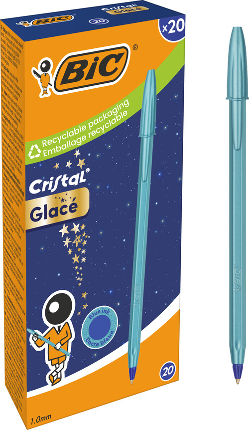 BOLI BIC CRISTAL GLACE AZUL AGUA 20U CAJA ( TINTA AZUL )