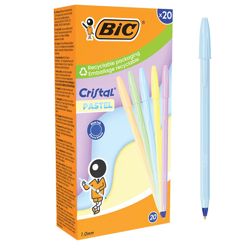 BOLI BIC CRISTAL CUERPO PASTEL TINTA AZUL - 20U CAJA
