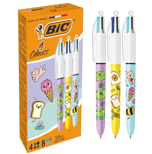 BOLI BIC 4 COLORES KAWAI 12U CAJA
