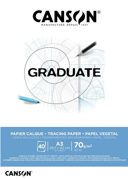 BLOCK PAPEL VEGETAL A3 75GR 40H ENCOLADO - PACK 5 GRADUATE