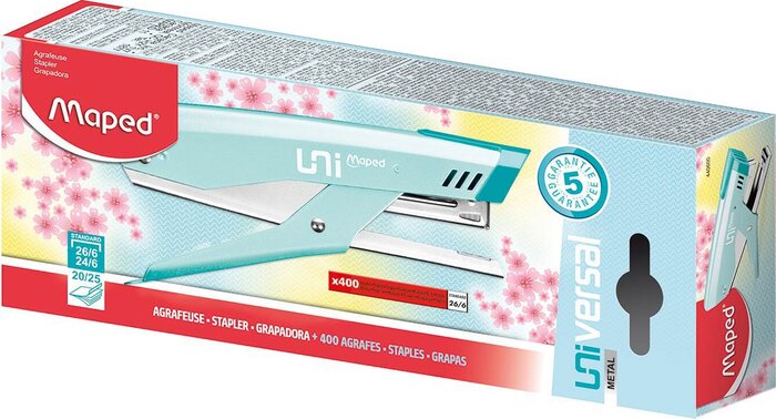 GRAPADORA TENAZA 20H METAL PASTEL MAPED + 400 GRAPAS CAJA