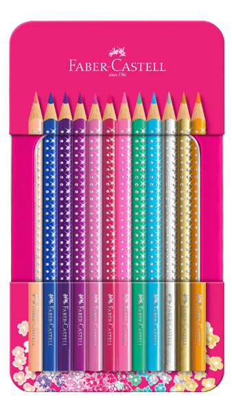 LAPICES 12 COLORES SPARKLE TRIANGULAR EN CAJA METALICA