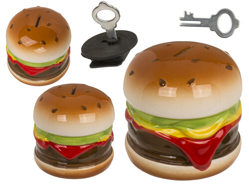 HUCHA CERAMICA HAMBURGUESA C/CANDADO 14X13CM