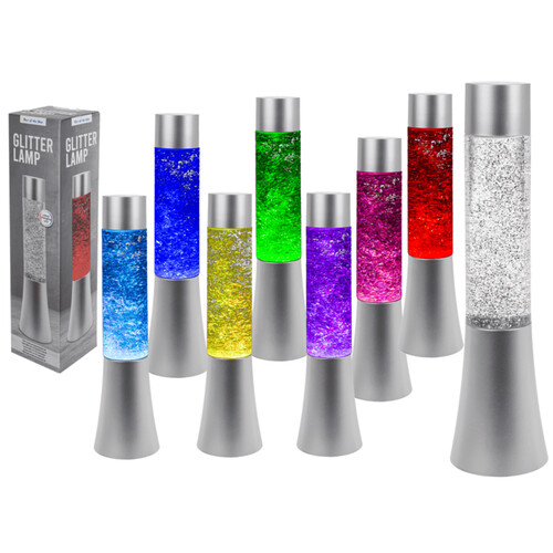 LAMPARA 34 CM GLITTER CON LED CAMBIA COLOR 3 PILAS AAA