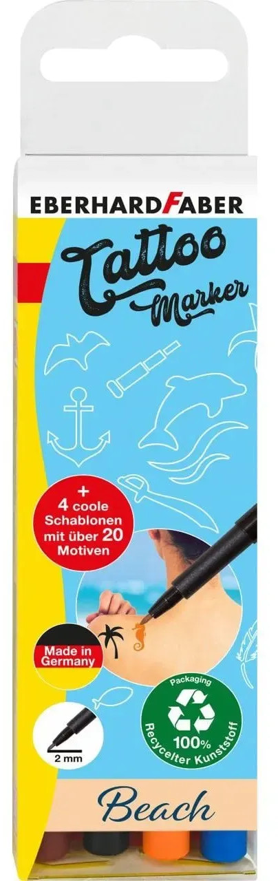 ROTU PARA TATUAJES BEACH C/PLANTILLA COLORES SURT - 4U PACK