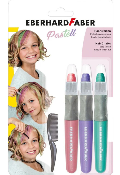 SET 3 TIZAS PARA EL PELO COLORES PASTEL BLISTER
