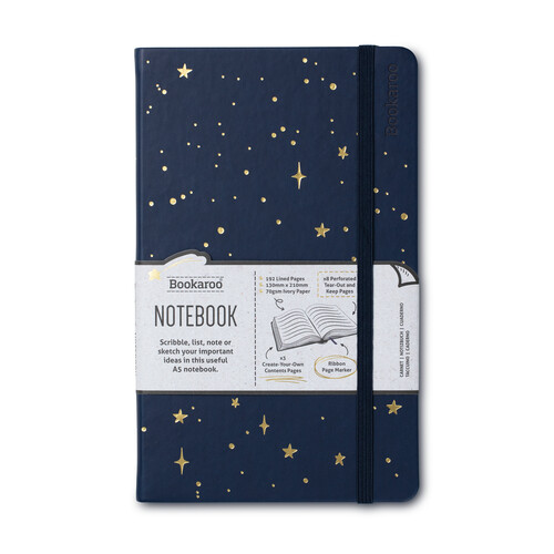 CUADERNO A5 192H LISO C/ GOMA LUNA Y ESTRELLAS