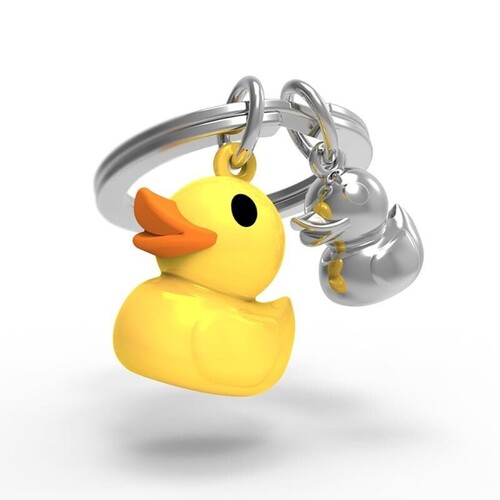 LLAVERO METALICO PATO AMARILLO + PATITO PLATEADO METALMORPH