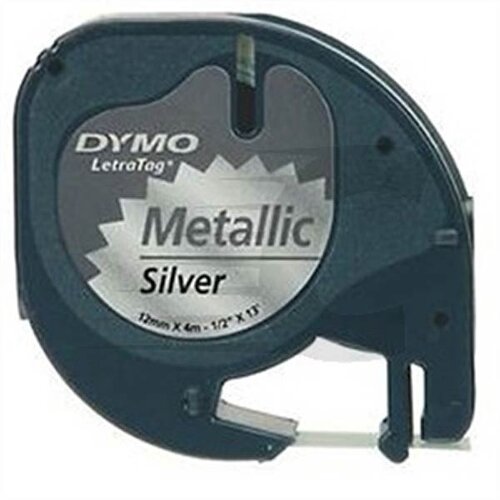 CINTA DYMO METAL LETRATAG 12X4 NEGRO/PLATA