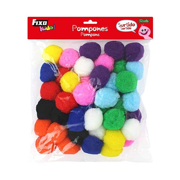 POMPONES 5CM COLORES SURTIDOS 52U BOLSA