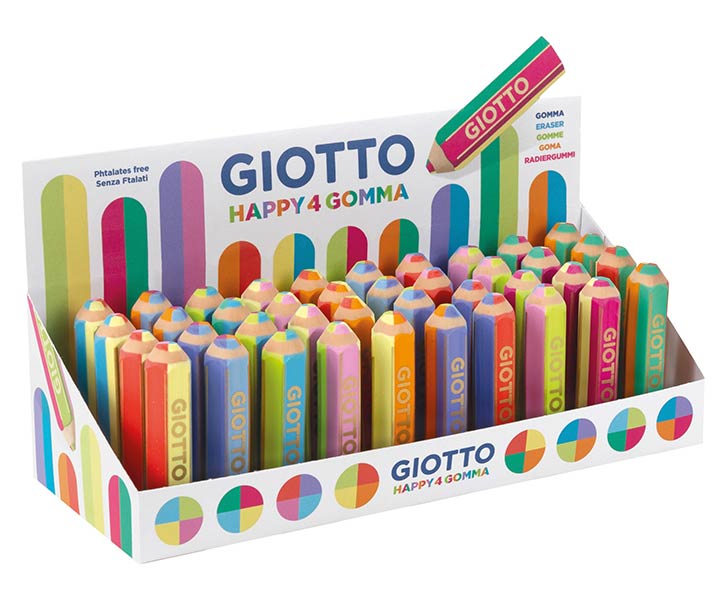 GOMA DE BORRAR FORMA LAPIZ HAPPY - EXPOSITOR 40
