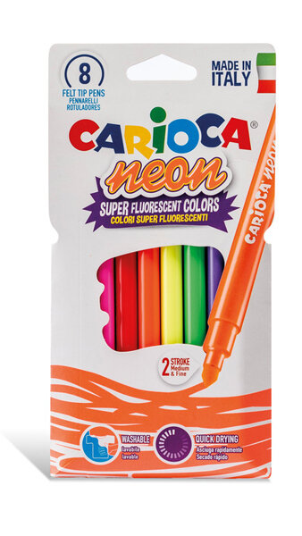 ROTU 8 COLORES NEON FLUORESCENTES CARIOCA LAVABLES