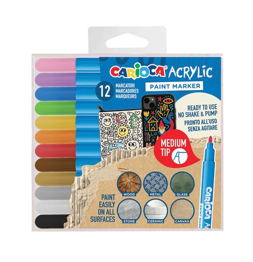 ROTU ACRILICO PUNTA FIBRA M COLORES SURT. 12U BLISTER