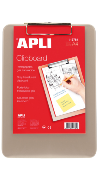 TABLERO PINZA SUPERIOR A4 GRIS PLASTICO TRANSL.-CAJA 48