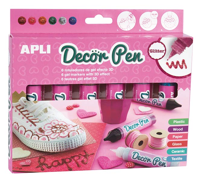 ROTU DECOR PEN 3D PURPURINA 6 COLORES BLISTER SURTIDOS