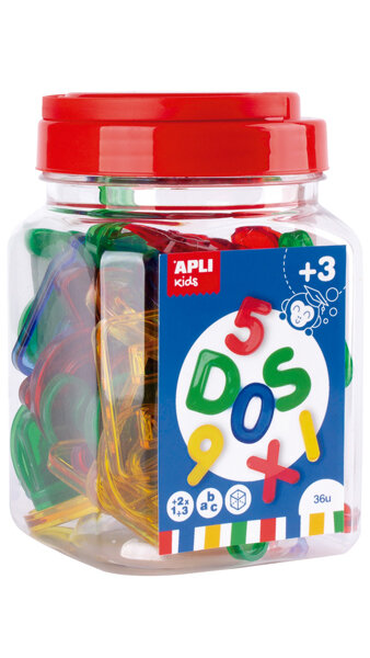 LETRAS Y NUMEROS COLORES TRANSPARENTES-36U BOTE