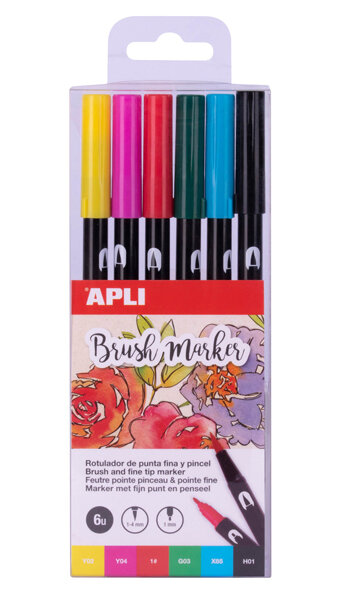 ROTU DOBLE PUNTA (FINA Y PINCEL) DUO 6 COLORES BLISTER