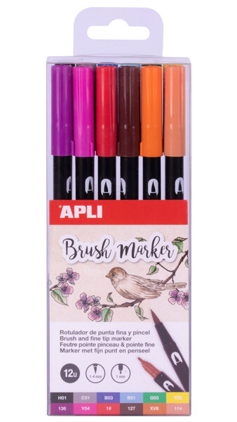 ROTU DOBLE PUNTA (FINA Y PINCEL) DUO 12 COLORES BLISTER