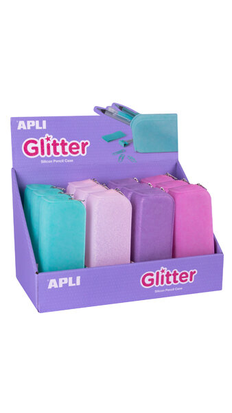 PORTATODO SILICONA GLITTER - EXPOSITOR 12U