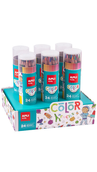 LAPICES 24 COLORES TUBO APLI KIDS-EXPOSITOR 6 TUBOS
