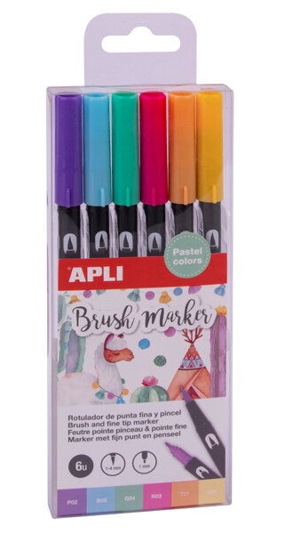 ROTU DOBLE PUNTA (FINA Y PINCEL) DUO 6 COLORES PASTEL