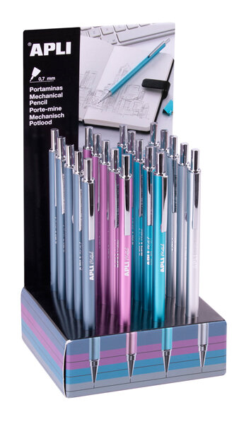 PORTAMINAS 07 MM COLORES METAL - EXPOSITOR 20U