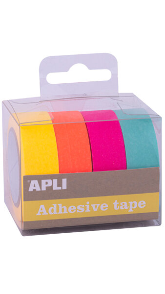 CINTA ADHESIVA DE PAPEL 15X10M 4 COLORES FLUOR BLISTER