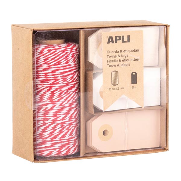 PACK ENVOLVER REGALOS CUERDA ROJA Y BLANCA + ETIQUETAS