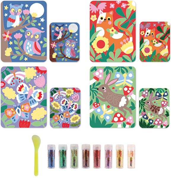 JUEGO PURPURINA 4 LAMINAS + 8 BOTES GLITTER ART