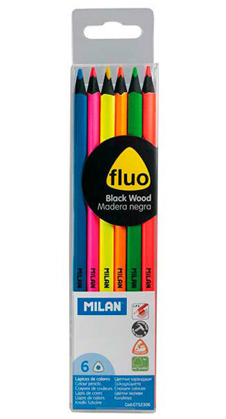 BLISTER LAPICES 6 COLORES FLUORESCENTES MILAN MADERA