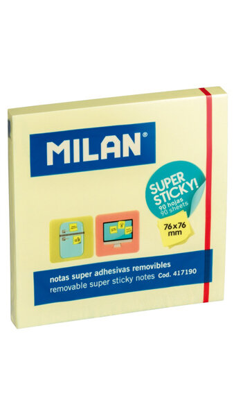 TACO NOTAS QUITA Y PON 76X76 AMARILLO SUPER ADHESIVAS MILAN