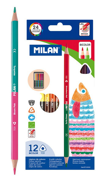 LAPICES 12 COLORES MILAN BICOLOR TRIANGULARES SURTIDOS CAJA